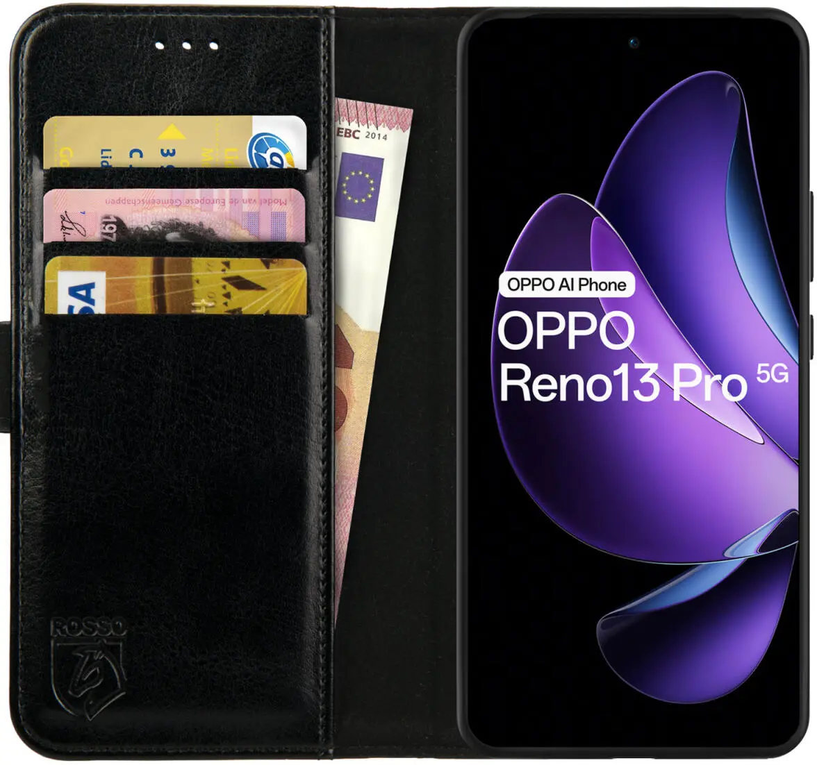 Rosso Element Oppo Reno 13 Pro Hoesje Book Case Wallet Zwart afbeelding 1