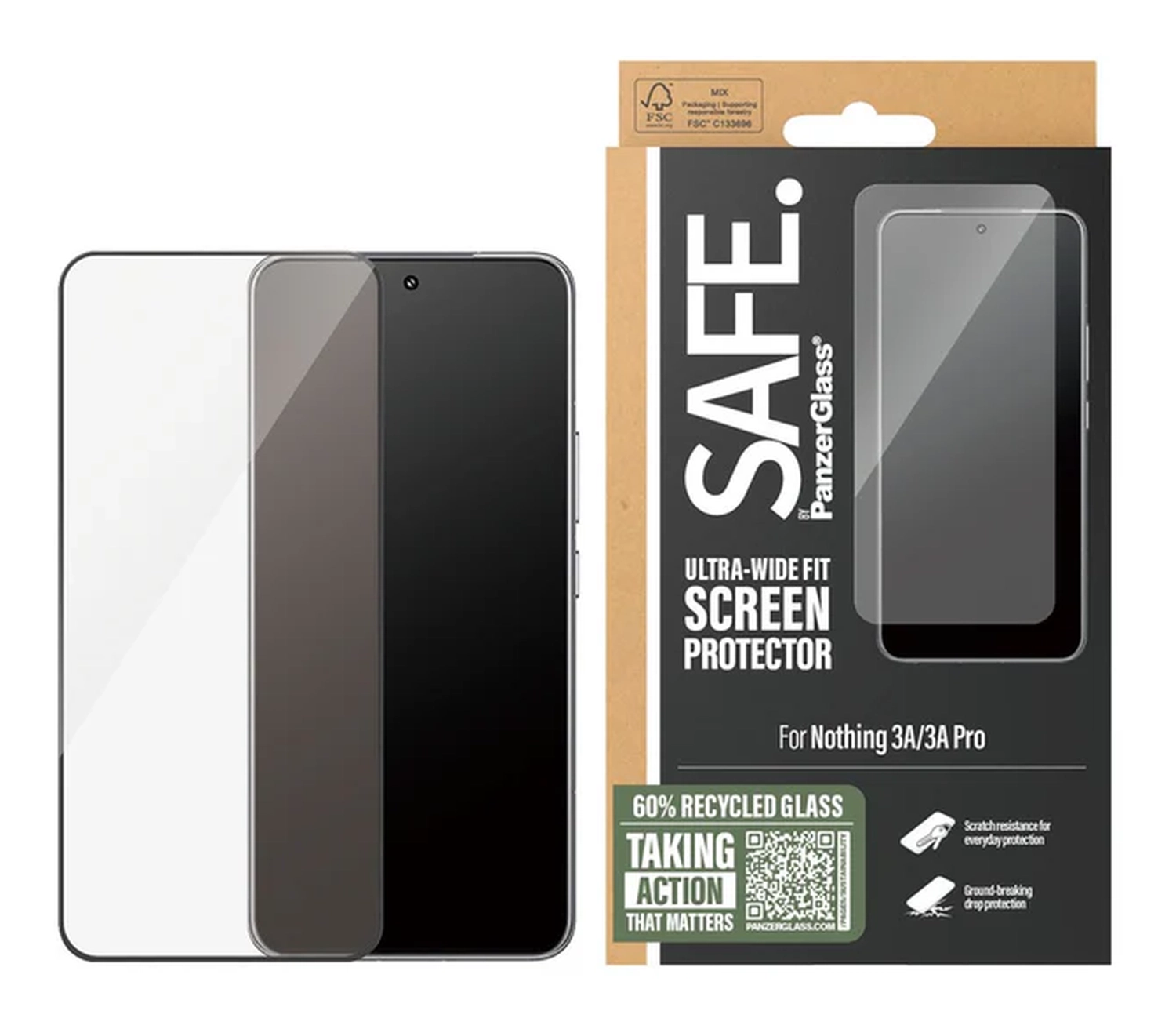 PanzerGlass SAFE Ultra-Wide Fit Nothing Phone (3a) / (3a) Pro Screen Protector afbeelding 1