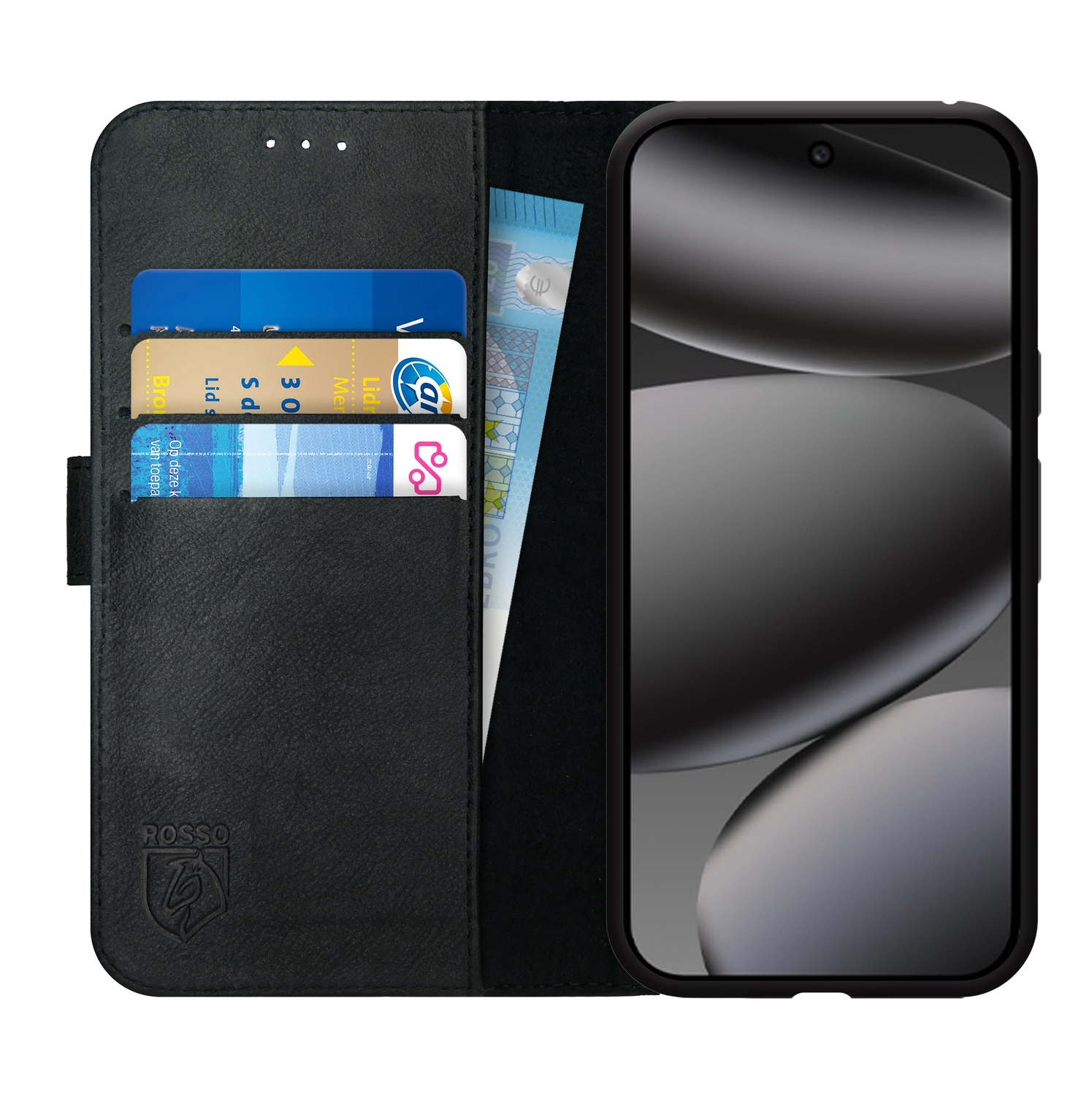 Rosso Deluxe Google Pixel 10 Pro XL Hoesje Echt Leer Book Case Zwart afbeelding 1