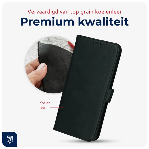 Rosso Deluxe Google Pixel 10 Pro XL Hoesje Echt Leer Book Case Zwart afbeelding 4