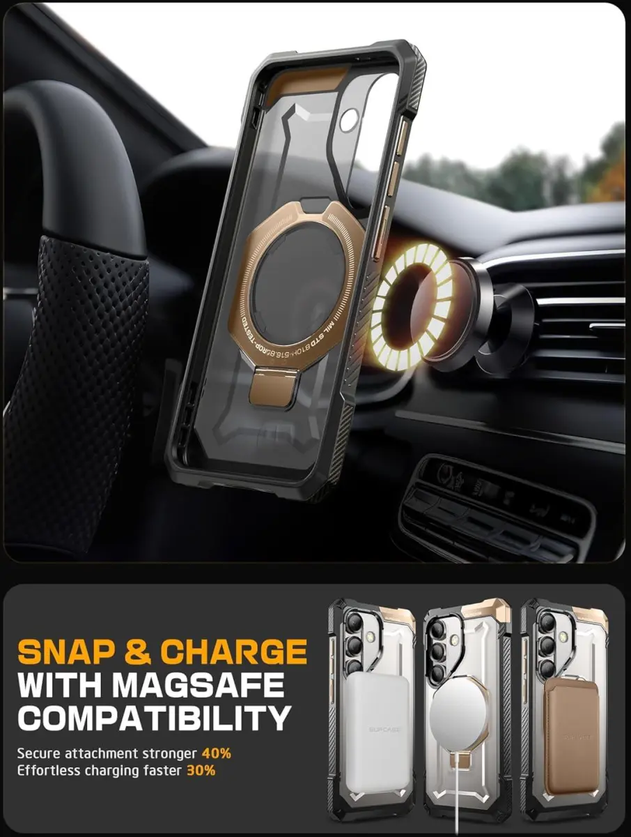 SUPCASE UB Grip Samsung Galaxy S25 Hoesje MagSafe / Qi2 Kickstand Goud afbeelding 10