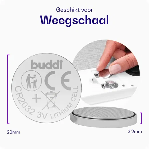Buddi CR2032 Lithium Knoopcelbatterij Weegschaal 210mh / 3V (5-Pack) afbeelding 2