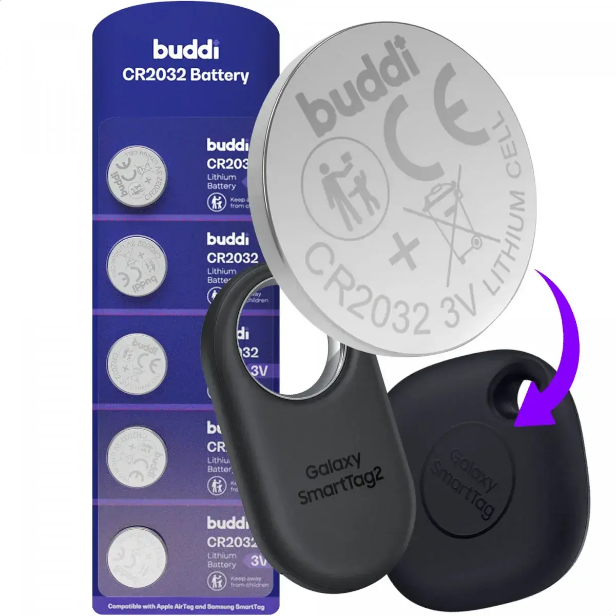 Buddi CR2032 Lithium Knoopcelbatterij SmartTag 210mh / 3V (5-Pack) afbeelding 1