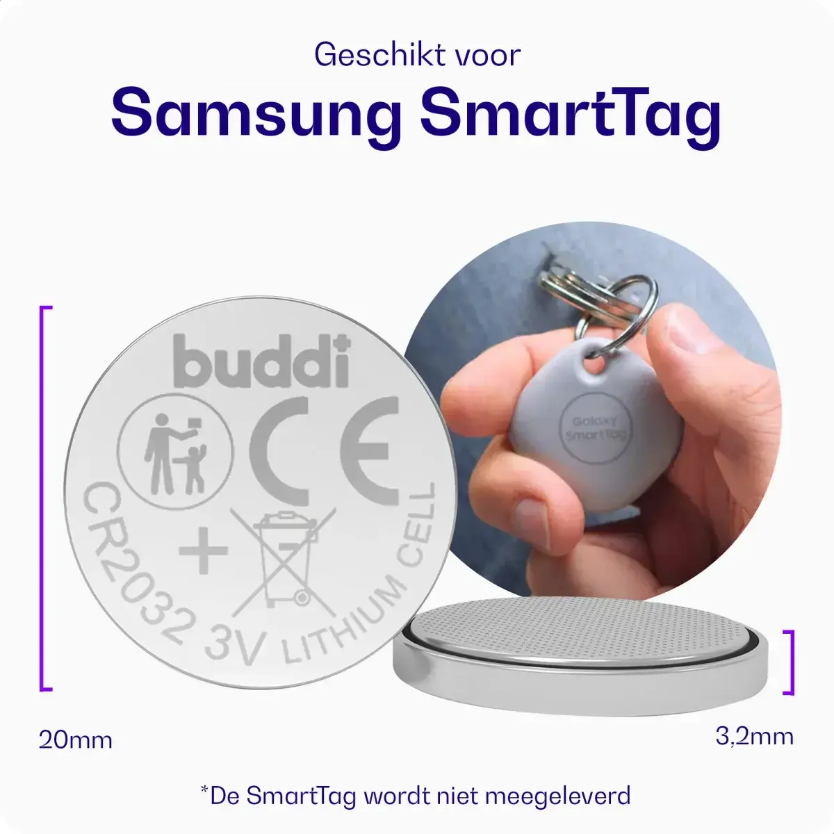 Buddi CR2032 Lithium Knoopcelbatterij SmartTag 210mh / 3V (5-Pack) afbeelding 4