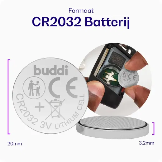 Buddi CR2032 Lithium Knoopcel Batterij 210mh / 3V (5-Pack) afbeelding 2