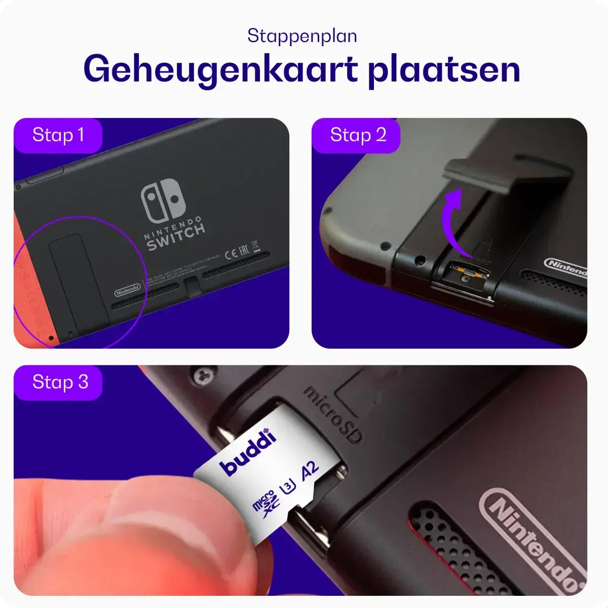 Buddi MicroSDXC Nintendo Switch Geheugenkaart 128GB Wit afbeelding 3