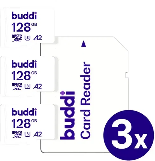 Buddi MicroSDXC Geheugenkaart met SD Kaart Adapter 128GB 3-Pack afbeelding 1