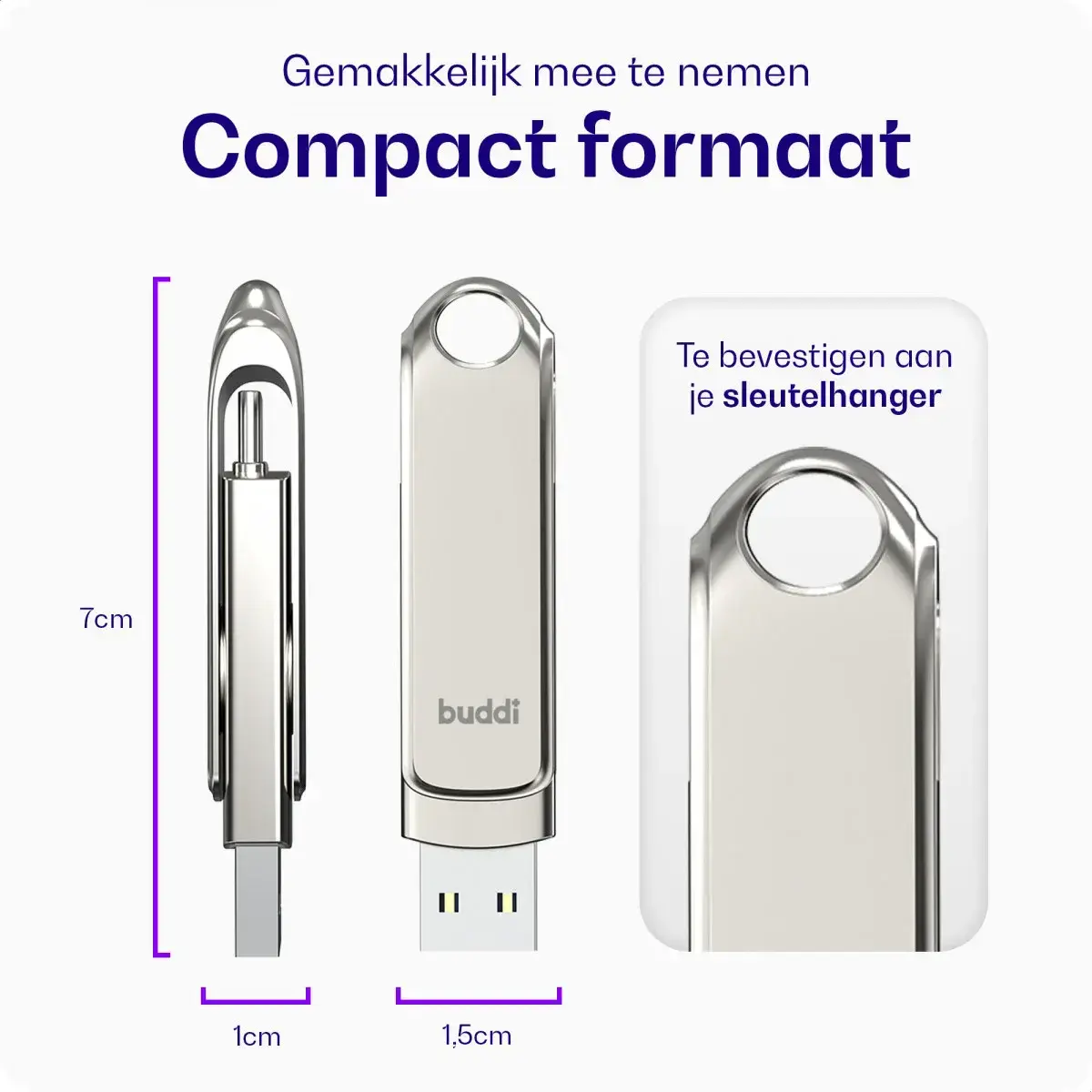 Buddi USB-A en USB-C Stick Dual Geheugenstick 64GB Grijs (2-Pack) afbeelding 4