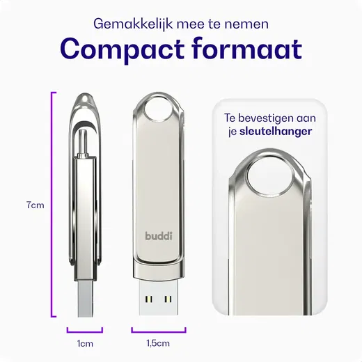 Buddi USB-A en USB-C Stick Dual Geheugenstick 64GB Grijs (2-Pack) afbeelding 4