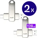 Buddi USB-A en USB-C Stick Dual Geheugenstick 128GB Grijs (2-Pack)