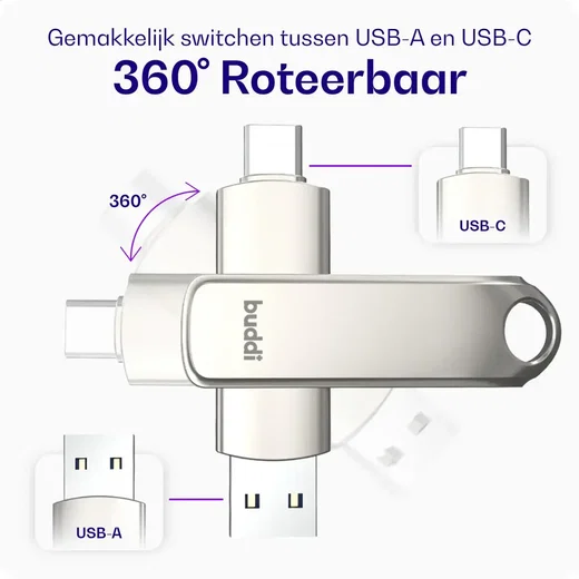 Buddi USB-A en USB-C Stick Dual Geheugenstick 32GB Grijs (2-Pack) afbeelding 2