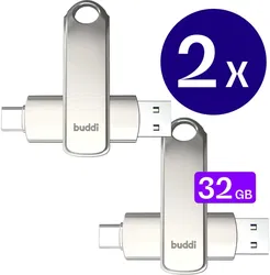 Buddi USB-A en USB-C Stick Dual Geheugenstick 32GB Grijs (2-Pack) afbeelding