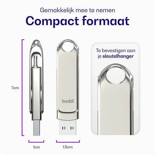 Buddi USB-A en USB-C Stick Dual Geheugenstick 32GB Grijs (3-Pack) afbeelding 4