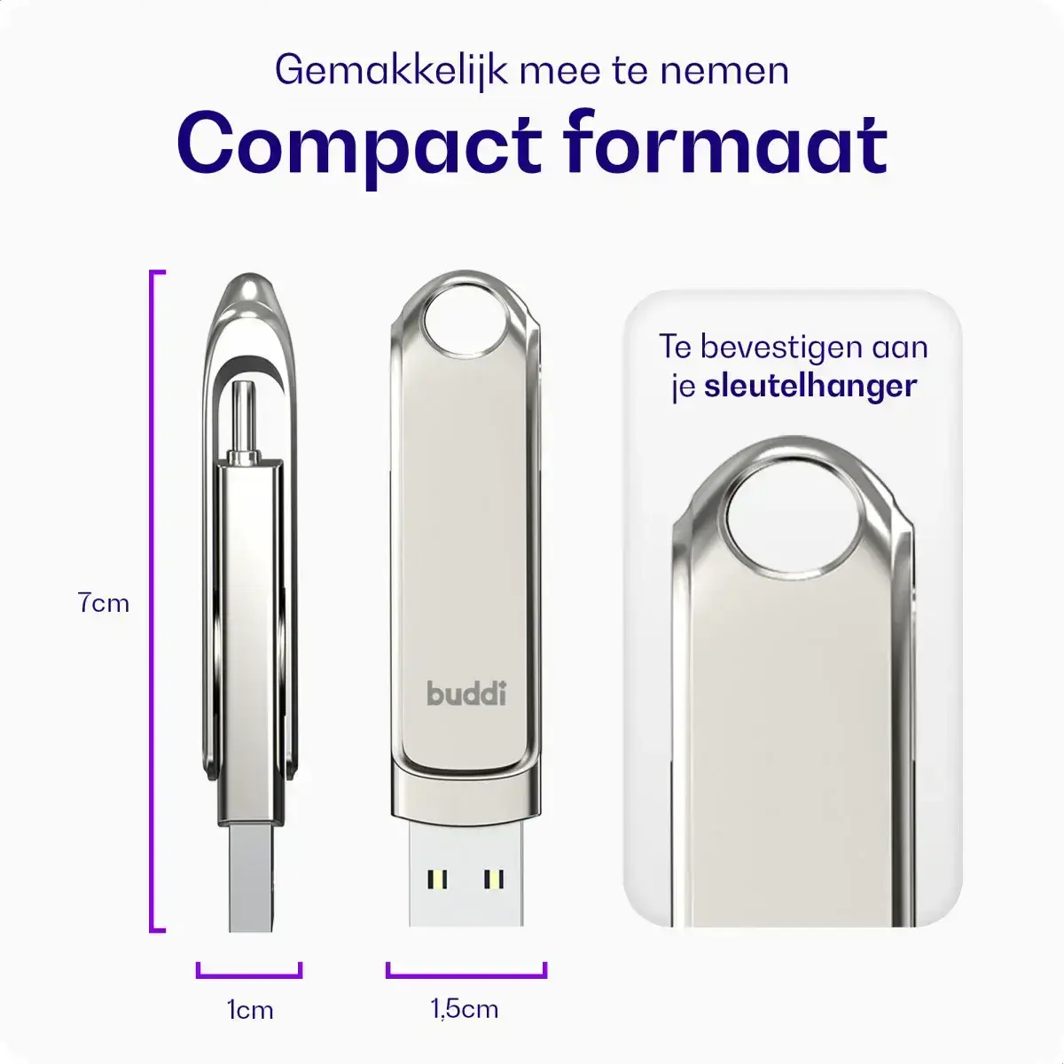 Buddi USB-A en USB-C Stick Dual Geheugenstick 64GB Grijs (3-Pack) afbeelding 4