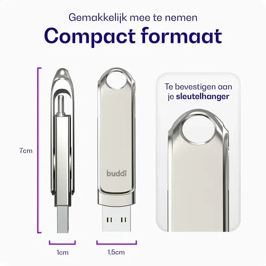 Buddi USB-A en USB-C Stick Dual Geheugenstick 64GB Grijs (3-Pack) afbeelding 4
