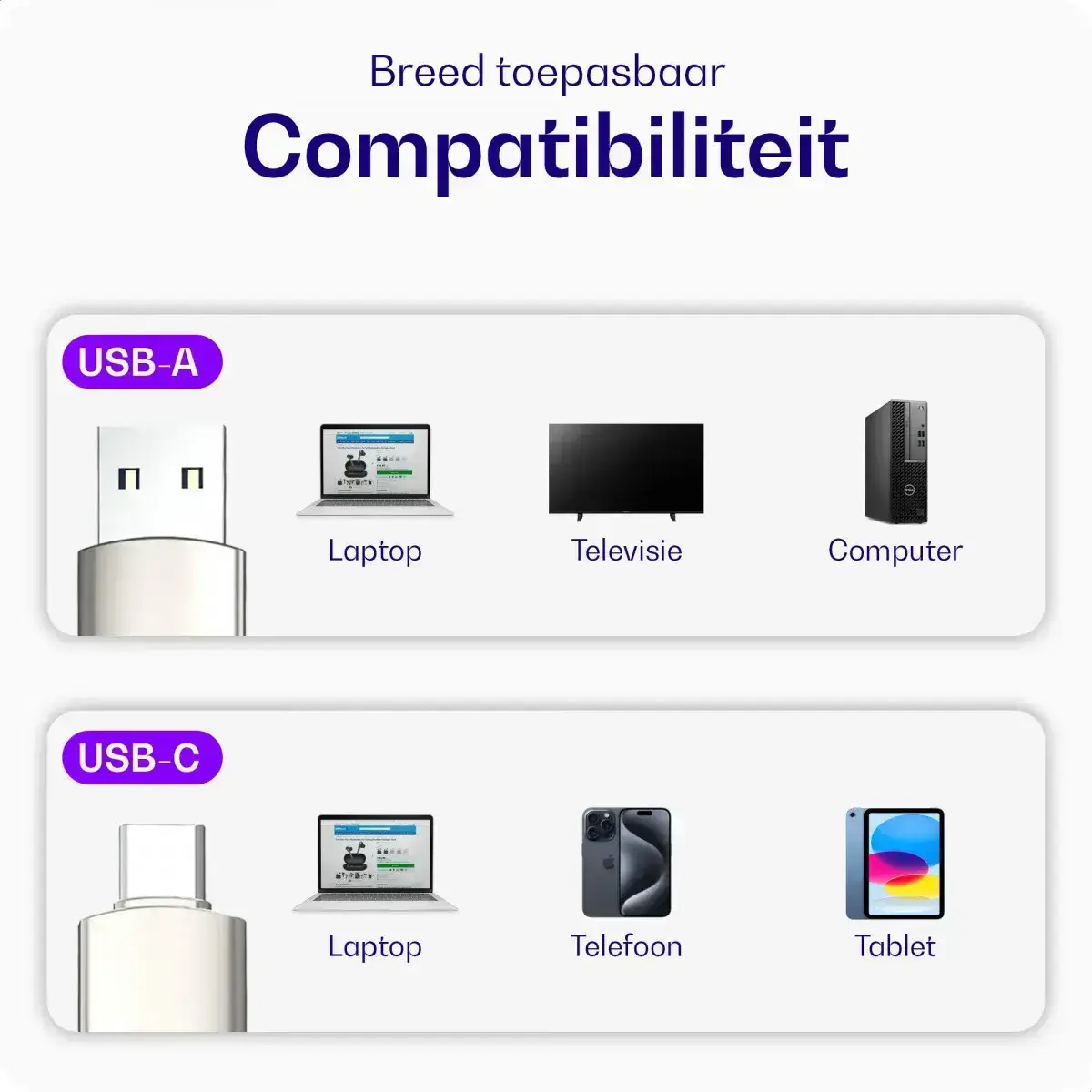 Buddi USB-A en USB-C Stick Dual Geheugenstick 64GB Grijs (3-Pack) afbeelding 7