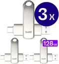 Buddi USB-A en USB-C Stick Dual Geheugenstick 128GB Grijs (3-Pack)