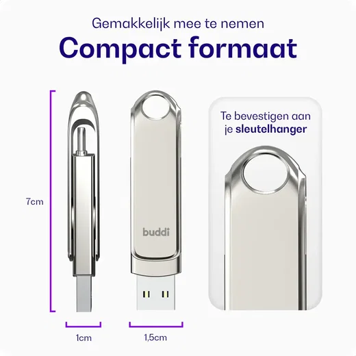 Buddi USB-A en USB-C Stick Dual Geheugenstick 128GB Grijs (3-Pack) afbeelding 5