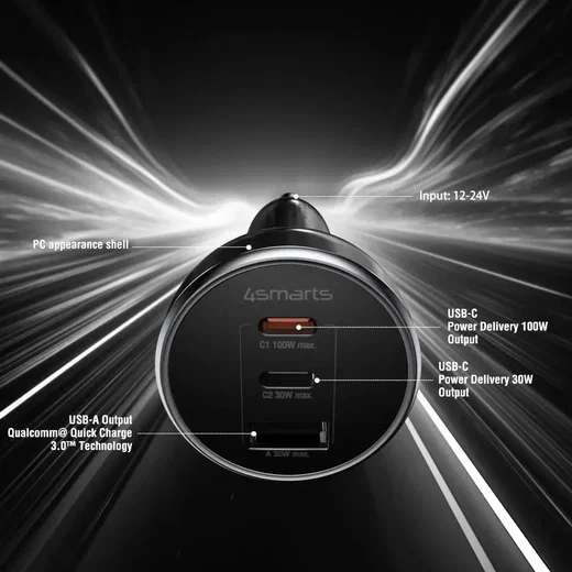 4Smarts Auto Lader VoltRoad Ultimate 2X USB-C 1X USB-A 160W Zwart afbeelding 2
