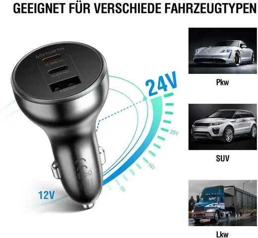 4Smarts Auto Lader VoltRoad Ultimate 2X USB-C 1X USB-A 160W Zwart afbeelding 4