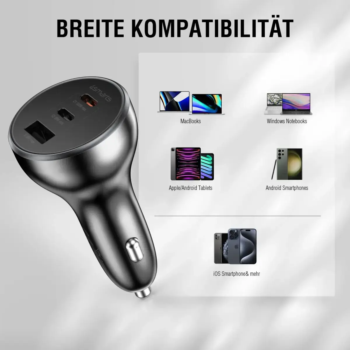 4Smarts Auto Lader VoltRoad Ultimate 2X USB-C 1X USB-A 160W Zwart afbeelding 5
