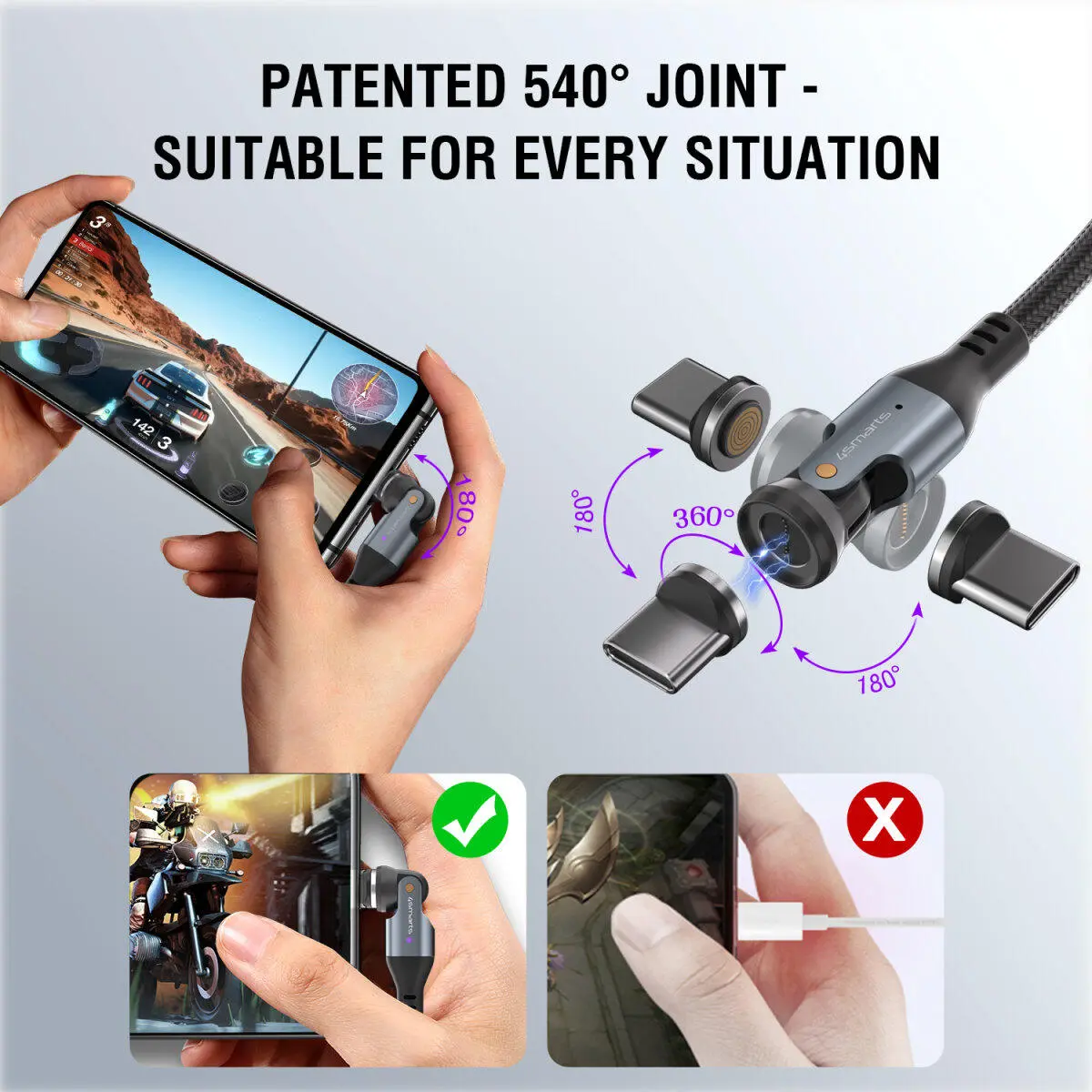 4smarts USB-C naar USB-C 240W Magnetische Oplaad Kabel PD 1.8 Meter Zwart afbeelding 3