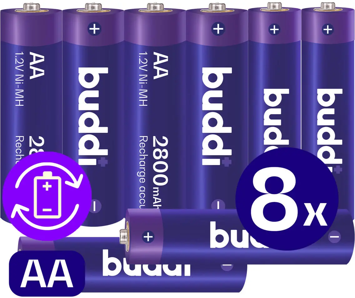 Buddi Oplaadbare AA Batterijen 2.800 mAh 1.2V 8 Stuks afbeelding 1
