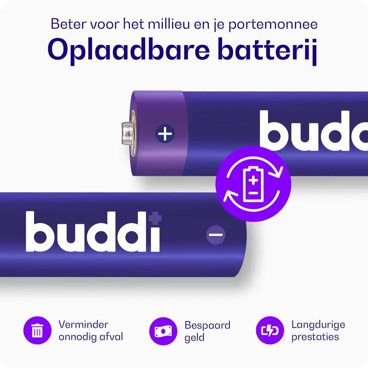 Buddi Oplaadbare AA Batterijen 2.800 mAh 1.2V 24 Stuks afbeelding 2