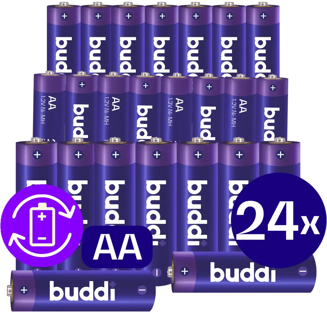 Buddi Oplaadbare AA Batterijen 2.800 mAh 1.2V 24 Stuks afbeelding 1