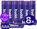 Buddi Oplaadbare AAA Batterijen 1.200 mAh 1.2V 8 Stuks