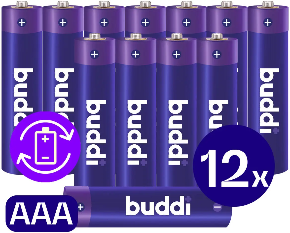 Buddi Oplaadbare AAA Batterijen 1.200 mAh 1.2V 12 Stuks afbeelding 1