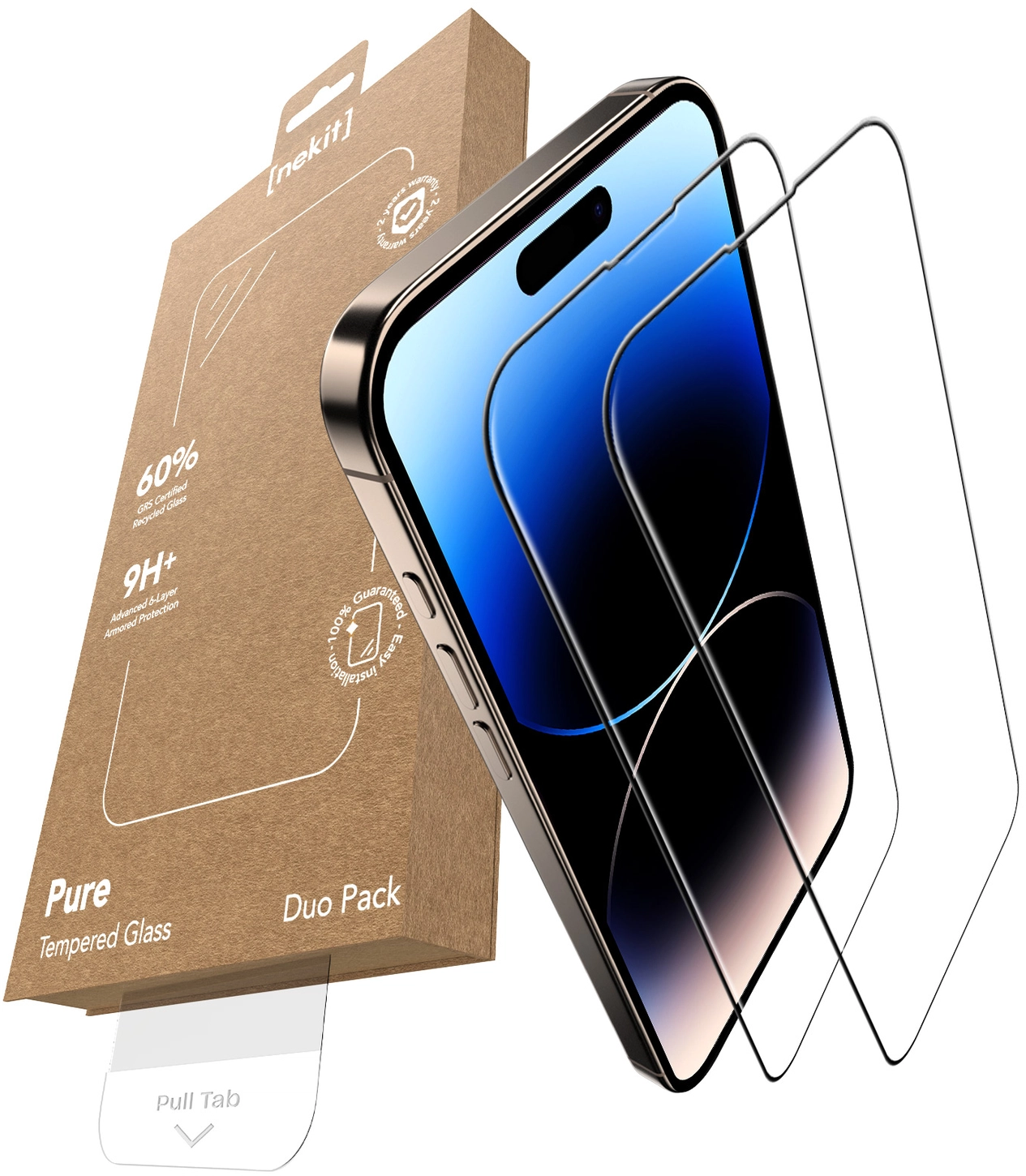 NEKIT Pure Apple iPhone 14 Pro Tempered GRS Glass Installatiebox (2-Pack) afbeelding 2