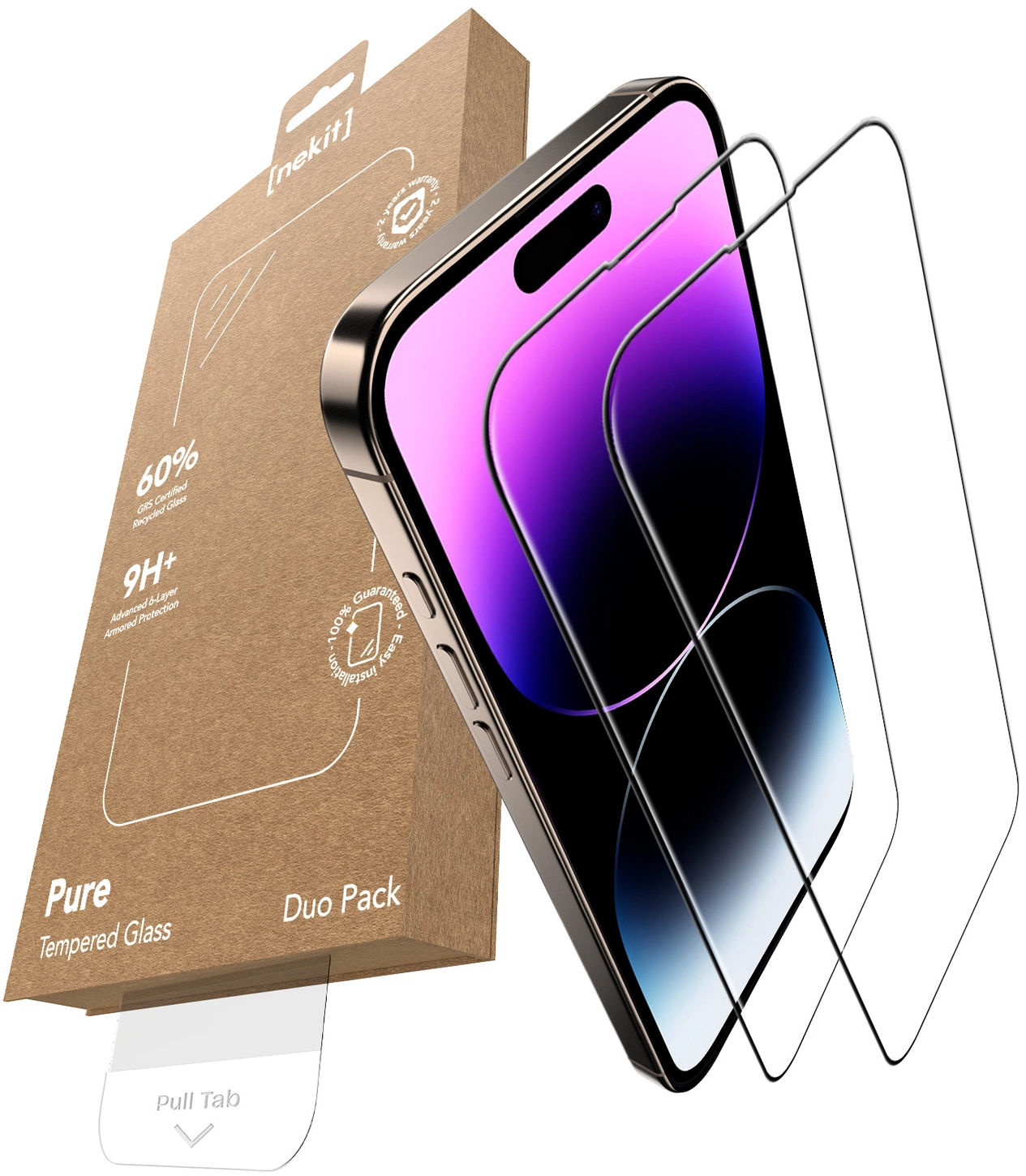 NEKIT Pure Apple iPhone 14 Pro Max Tempered GRS Glass Installatiebox (2-Pack) afbeelding 2