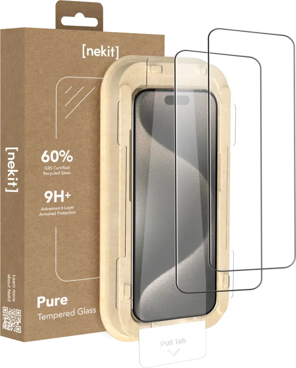 NEKIT Pure Apple iPhone 15 Pro Tempered GRS Glass Installatiebox (2-Pack) afbeelding 1