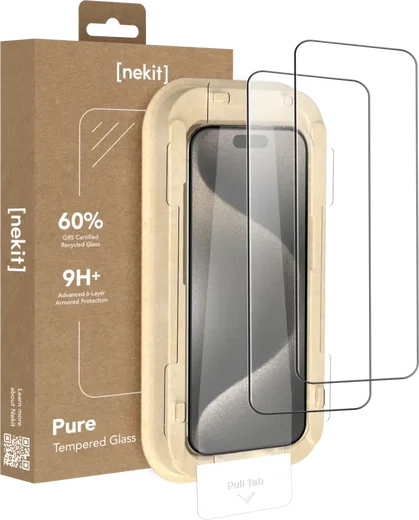 NEKIT Pure Apple iPhone 15 Pro Tempered GRS Glass Installatiebox (2-Pack) afbeelding 1