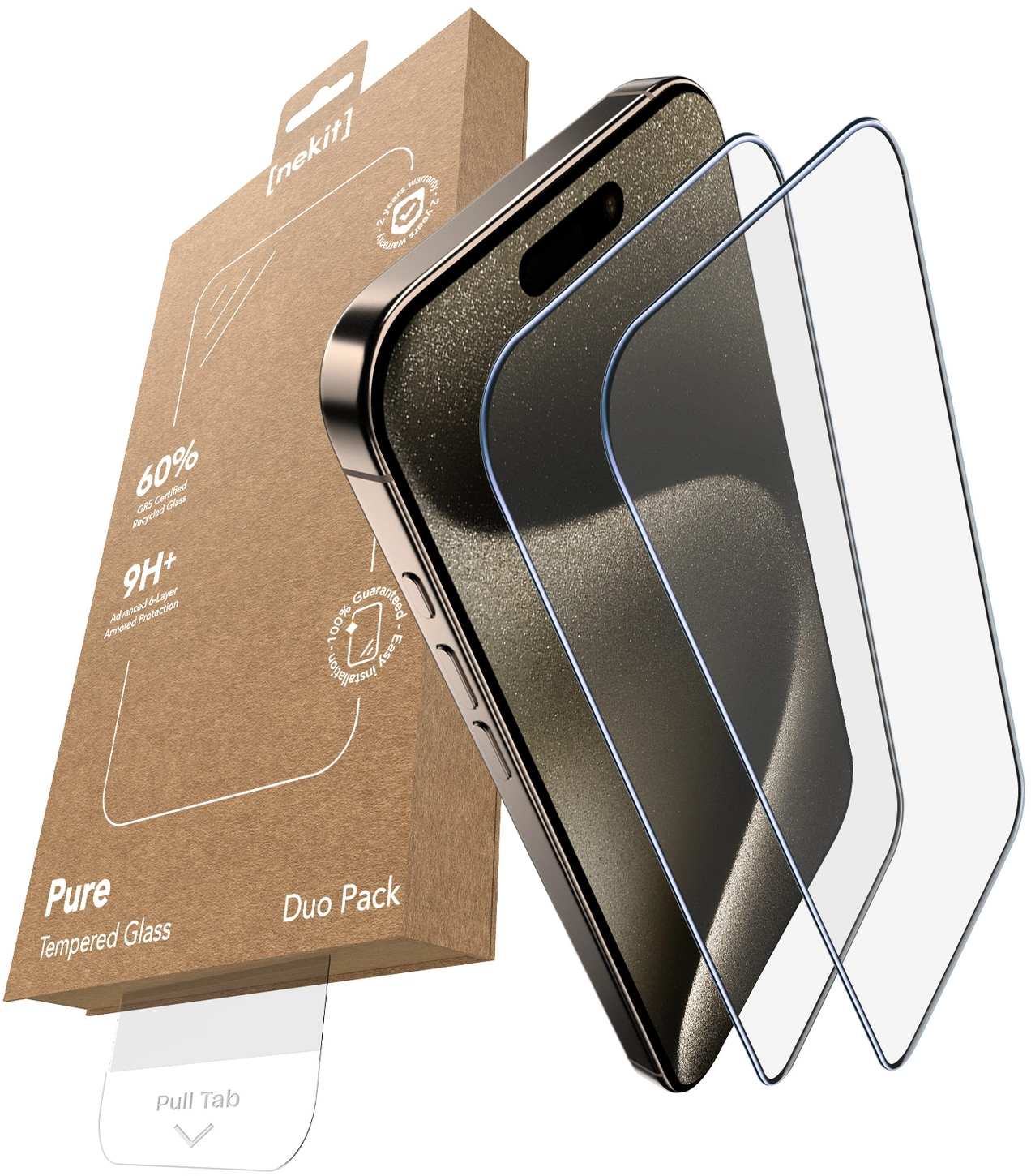 NEKIT Pure Apple iPhone 15 Pro Tempered GRS Glass Installatiebox (2-Pack) afbeelding 2