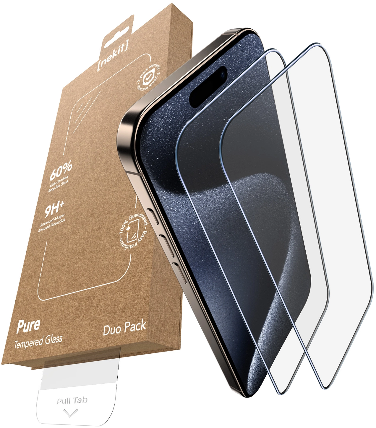 NEKIT Pure Apple iPhone 15 Pro Max Tempered GRS Glass Installatiebox (2-Pack) afbeelding 2