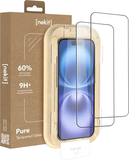 NEKIT Pure Apple iPhone 16 / 15 Tempered GRS Glass Installatiebox (2-Pack) afbeelding 1