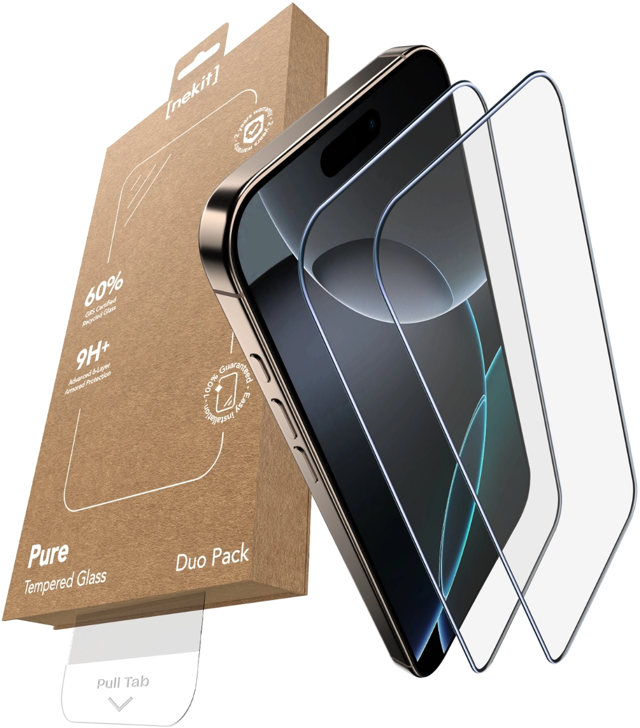 NEKIT Pure Apple iPhone 16 Pro Tempered GRS Glass Installatiebox (2-Pack) afbeelding 2