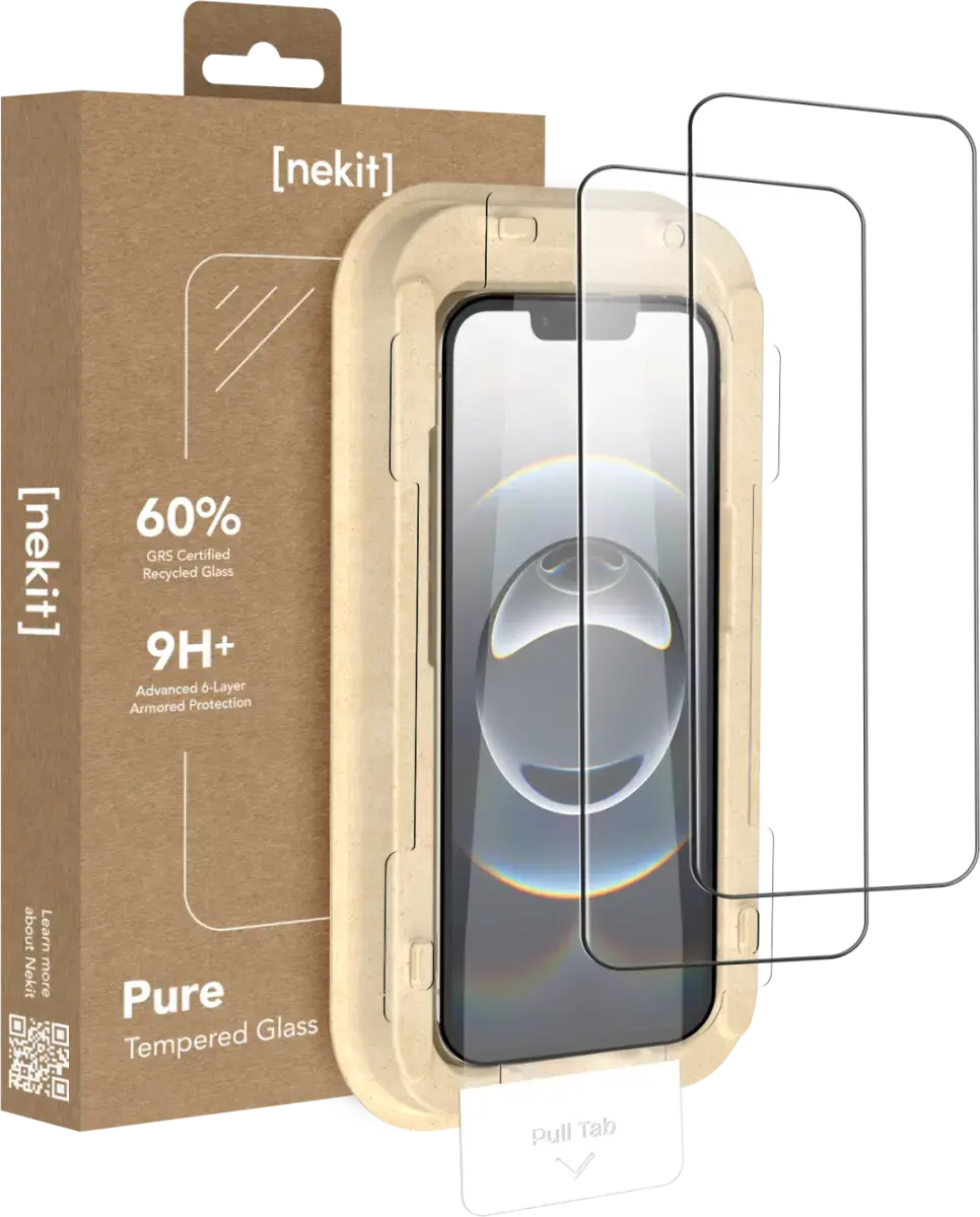 NEKIT Pure iPhone 17e/16e/14/13 Pro Tempered GRS Glass Installatiebox (2-Pack) afbeelding 1