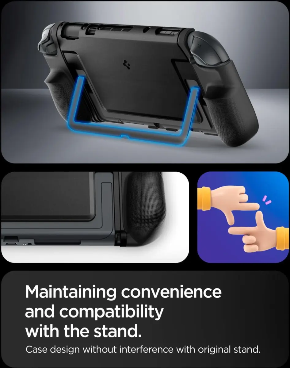 Spigen Dual Grip Nintendo Switch 2 Hoesje met Standaard Case Zwart afbeelding 7