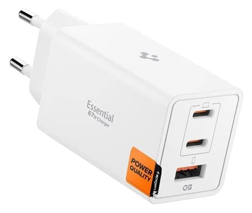 Spigen Essential EE673EU 67W GaN Snellader USB-A/USB-C met Power Delivery Wit afbeelding 1
