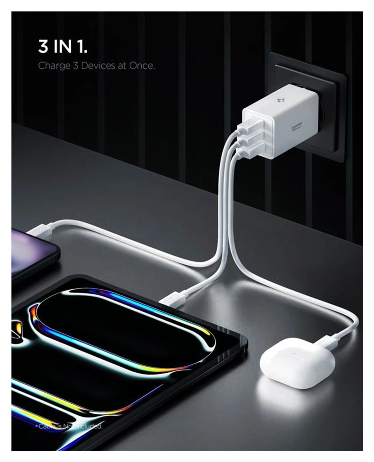 Spigen Essential EE673EU 67W GaN Snellader USB-A/USB-C met Power Delivery Wit afbeelding 3