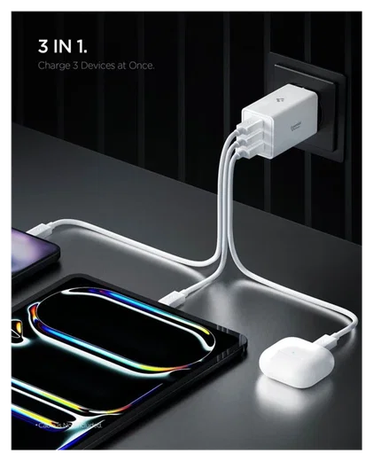 Spigen Essential EE673EU 67W GaN Snellader USB-A/USB-C met Power Delivery Wit afbeelding 3