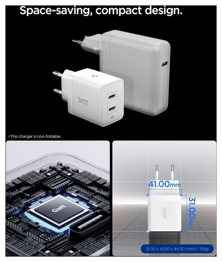 Spigen Essential EE472EU 47W GaN USB-C Snellader Power Delivery Adapter Wit afbeelding 5