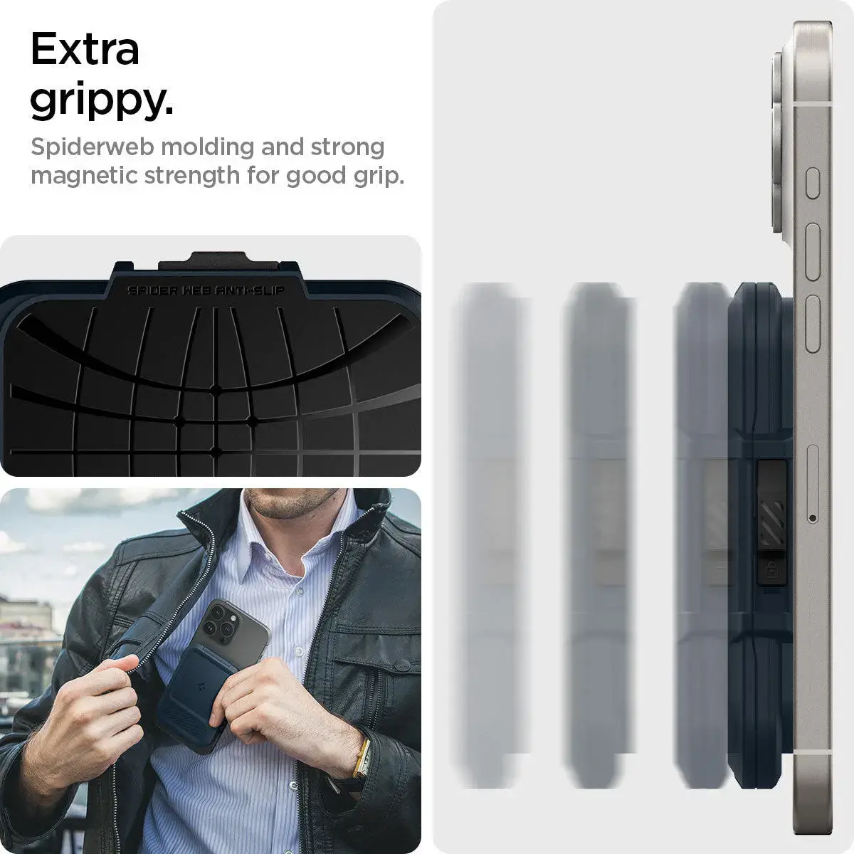 Spigen Lock Fit MagFit MagSafe Portemonee en Kaarthouder voor Pasjes Grijs afbeelding 7