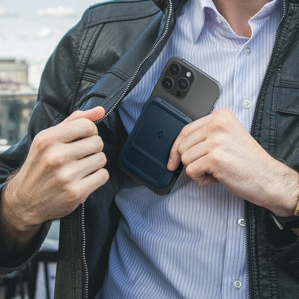 Spigen Lock Fit MagFit MagSafe Portemonee en Kaarthouder voor Pasjes Grijs afbeelding 11