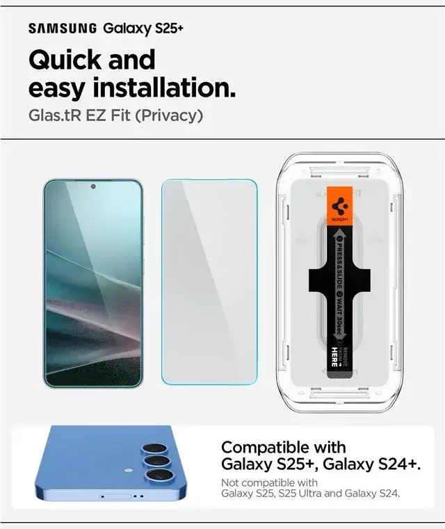 Spigen EZ Fit GLAS.tR Samsung Galaxy S25 Plus / S24 Plus Privacy Glass 2-Pack afbeelding 6
