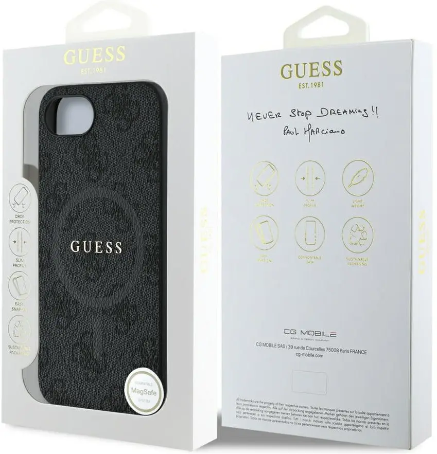 Guess iPhone 17e / 16e Hoesje MagSafe Hard Case 4G Monogram Logo Zwart afbeelding 7