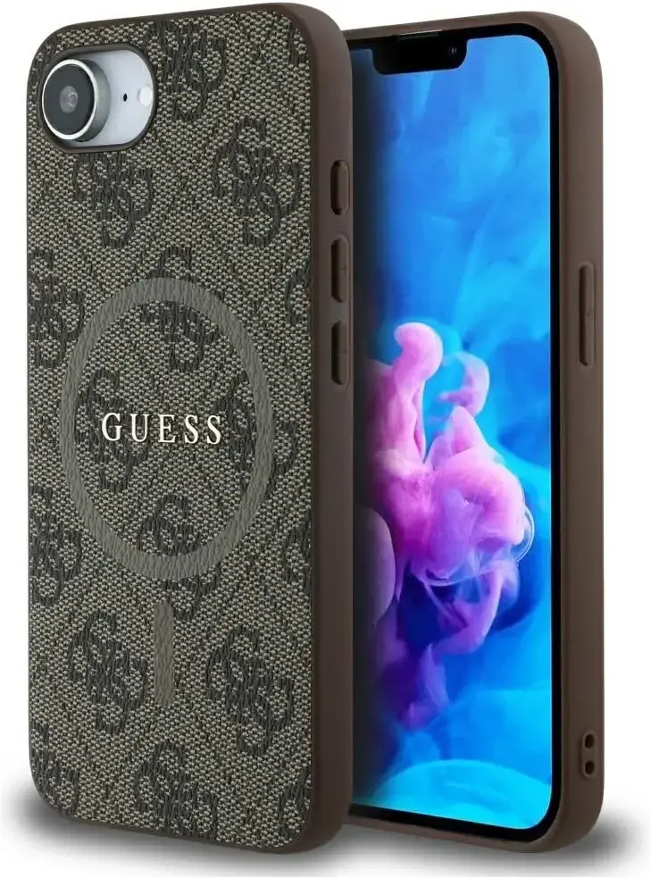 Guess iPhone 17e / 16e Hoesje MagSafe Hard Case 4G Monogram Logo Bruin afbeelding 1